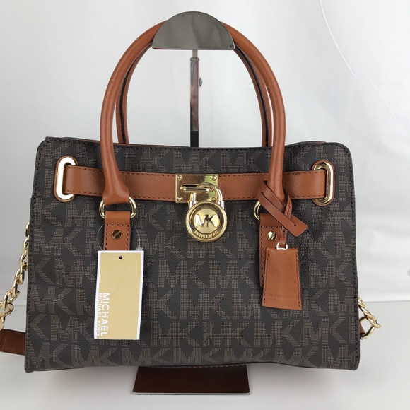 hamilton mk logo satchel bag brown